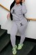 Grey Casual Print Letter Hooded Collar Long Sleeve Two Pieces