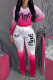 Pink Street Gradual Change Fold O Neck Long Sleeve Two Pieces