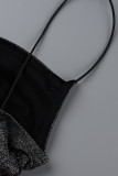Silver Sexy Solid Patchwork Backless V Neck Sling Dress