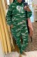 Green Casual Camouflage Print Letter Hooded Collar Long Sleeve Two Pieces