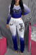 Blue Street Gradual Change Fold O Neck Long Sleeve Two Pieces