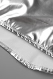 Silver Sexy Casual Solid Backless Strapless Sleeveless Two Pieces