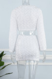 White Sexy Casual Solid Patchwork O Neck Long Sleeve Two Pieces