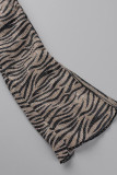 Zebra Sexy Print Patchwork Long Sleeve Two Pieces