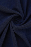 Royal Blue Sexy Patchwork Solid See-through O Neck Skinny Jumpsuits