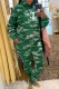 Green Casual Camouflage Print Letter Hooded Collar Long Sleeve Two Pieces