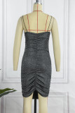 Silver Sexy Solid Patchwork Backless V Neck Sling Dress