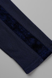 Royal Blue Sexy Patchwork Solid See-through O Neck Skinny Jumpsuits