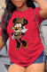 Red Vintage Cute Character Patchwork O Neck T-Shirts