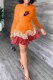 Orange Sweet Print Patchwork Letter O Neck Cake Skirt Dresses