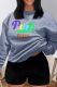 Grey Casual Street Print Patchwork O Neck Tops