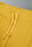 Yellow Casual Solid Patchwork O Neck Long Sleeve Two Pieces