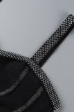 Black Sexy Formal Patchwork Backless Spaghetti Strap Sleeveless Dress