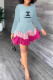 Sky Blue Sweet Print Patchwork Letter Cake Skirt Dresses