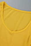 Yellow Casual Solid Patchwork O Neck Long Sleeve Two Pieces