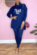 Blue Casual Print Patchwork Turtleneck Long Sleeve Two Pieces