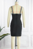Black Sexy Formal Patchwork Backless Spaghetti Strap Sleeveless Dress