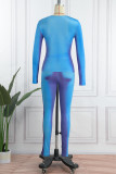 Blue Casual Print Patchwork O Neck Long Sleeve Two Pieces