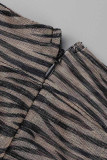 Zebra Sexy Print Patchwork Long Sleeve Two Pieces