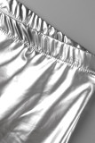 Silver Sexy Casual Solid Backless Strapless Sleeveless Two Pieces