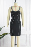 Black Sexy Formal Patchwork Backless Spaghetti Strap Sleeveless Dress