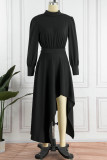Orange Casual Solid Patchwork Asymmetrical Turtleneck Long Sleeve Dresses