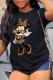 Black Vintage Cute Character Patchwork O Neck T-Shirts