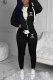 Black Casual Print Letter Hooded Collar Long Sleeve Two Pieces