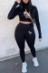 Black Casual Print Letter O Neck Long Sleeve Two Pieces