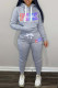Light Gray Casual Letter Print Patchwork Hooded Collar Long Sleeve Two Pieces