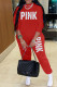 Red Casual Letter Print Patchwork O Neck Long Sleeve Two Pieces