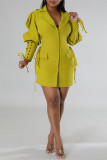 Yellow Casual Solid Patchwork Turndown Collar Long Sleeve Dresses