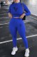 Blue Casual Print Letter O Neck Long Sleeve Two Pieces