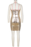 Pink Sexy Solid Patchwork Strapless Pencil Skirt Dresses