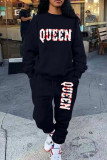 Red Casual Daily Letter Print Patchwork O Neck Long Sleeve Two Pieces