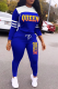 Blue Street Print Patchwork Hooded Collar Long Sleeve Two Pieces