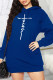 Blue Casual Print Patchwork Hooded Collar Long Sleeve Dresses