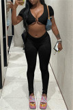 Black Sexy Casual Solid Patchwork V Neck Long Sleeve Two Pieces