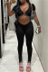 Black Sexy Casual Solid Patchwork V Neck Long Sleeve Two Pieces