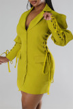 Yellow Casual Solid Patchwork Turndown Collar Long Sleeve Dresses