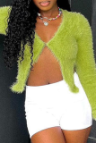 Green Sexy Solid Patchwork V Neck Tops