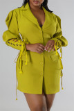 Yellow Casual Solid Patchwork Turndown Collar Long Sleeve Dresses