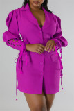 Purple Casual Solid Patchwork Turndown Collar Long Sleeve Dresses