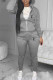 Grey Casual Print Letter Hooded Collar Long Sleeve Two Pieces