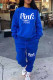 Blue Casual Daily Letter Print Patchwork O Neck Long Sleeve Two Pieces