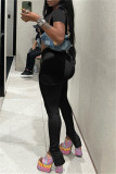 Black Sexy Casual Solid Patchwork V Neck Long Sleeve Two Pieces