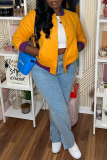 Red Street Solid Patchwork Cardigan Collar Outerwear