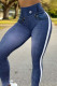 Deep Blue Casual Sportswear Print Patchwork Skinny High Waist Pencil Trousers