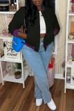 Red Street Solid Patchwork Cardigan Collar Outerwear
