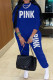 Blue Casual Letter Print Patchwork O Neck Long Sleeve Two Pieces